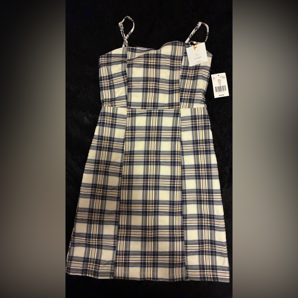 Stylish Kids Plaid Dress in Navy and White